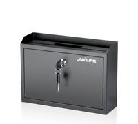 Uniclife Cassetta postale da parete con serratura a chiave e porta giornali, scatola per suggerimenti con slot superiori, cassetta di sicurezza, scatola per donazioni in metallo, urne per attività
