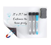 Uniclife Lavagna Magnetica A4 per Frigorifero/Ufficio Lavagna Bianca Cancellabile a Secco Magnetica per Appunti, Liste e Pianificazione Adesione Forte, Scrittura Morbida con 3 Pennarelli e Cancellino