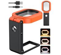 Uniclife Lente d'ingrandimento 10X con luce e supporto, pieghevole e portatile, per leggere e lavorare, 24 LED, 3 modalità colore, USB o batteria (batteria non inclusa)