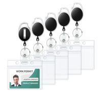Uniclife Porta badge orizzontale trasparente in plastica con rotolo di carta d'identità retrattile, moschettone morbido impermeabile per carte di credito, patente di guida, confezione da 5