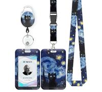 Uniclife Porta Badge Scorrevol La Notte stellata Gatto Nero Modello Titolare Della Carte Plastica Retrattile Moschettone Staccabile Cordino Carta Verticale l'ufficio Lavoratore Infermiere Insegnante