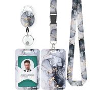 Uniclife Porta Badge Scorrevol Marbling Modello Marmo a Inchiostro Titolare Della Carte Plastica Retrattile Moschettone Staccabile Cordino Carta Verticale l'ufficio Lavoratore Infermiere Insegnante
