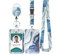 Uniclife Porta Badge Scorrevol Marbling Modello Marmo Blu Titolare Della Carte Plastica Retrattile Moschettone Staccabile Cordino Carta Verticale l'ufficio Lavoratore Infermiere Insegnante Studente