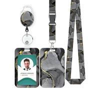 Uniclife Porta Badge Scorrevol Marbling Modello Marmo Grigio Nerastro Titolare Della Carte Plastica Retrattile Moschettone Staccabile Cordino Carta Verticale l'ufficio Lavoratore Infermiere Studente