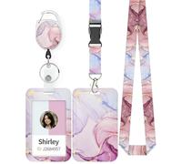 Uniclife Porta Badge Scorrevol Marbling modello marmo rosa titolare della carte plastica retrattile moschettone staccabile cordino carta verticale l'ufficio lavoratore infermiere insegnante studente