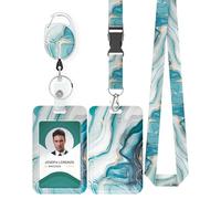 Uniclife Porta Badge Scorrevol Marbling Modello Marmo Verde Acqua Titolare Della Carte Plastica Retrattile Moschettone Staccabile Cordino Carta Verticale l'ufficio Lavoratore Infermiere Insegnante