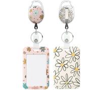 Uniclife Set di 2 custodie porta badge a fiori verticali in plastica con supporto retrattile e moschettone per ufficio, scuola, carte di credito per donne, insegnanti e studenti