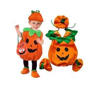 UNICLOUND Costume da zucca per bambini con imbottitura, 3D dolce zucca, cappello, stivale e borsetta per bambine e ragazzi, Halloween, Carnevale, Colore: arancione., 5-7 Anni