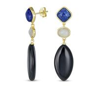 Unico Boho Geometrico Lineare Lungo Blu Lapis Nero Onice Rombo Forma Quadrata Naturale 3 Multi-Tier Gemstone Partito Orecchini Pendenti Per Le Donne In 14K Oro Giallo Placcato