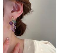 Unico Carino Frutti Creativi Orecchini a Caduta Trasparente Cristallo Scintillante Viola Orecchini D'Uva Partita Foglia Verde per Le Donne Spiaggia Gioielli Regali