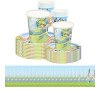 Unico compleanno bluey forniture per feste di compleanno | Serve 10 ospiti |Decorazione compleanno bluey e bingo set di stoviglie | deco compleanno bluey | Dinner & Cake Plates, Napkins,tazza