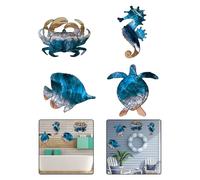 Unico Decorazione Parete Metallo Tartaruga Granchio Cavalluccio Marino per Spiag