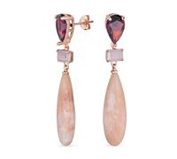 Unico Geometrico Lineare Terroso Quarzo Rosa Allungato Piatto A Goccia Rettangolo Multi Forma Brown CZ & 3 Multi-Tier Natural Gemstone Party Orecchini Pendenti Per Le Donne In Oro Rosa Placcato
