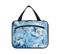 Unico Peonie Blu Hanging Toiletry Bag per gli uomini che viaggiano con gancio, Designer Necessities Borsa cosmetica impermeabile per il viaggio Must Toilet organizador de maquillaje para L