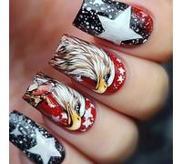 Unico Press On Nails Celebrate Independence Day Nails 24pcs False Con Stella Fantasia Per Feste E Festivals Stick On Nail