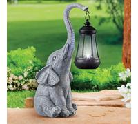 Unico Stone-Look Finitura Elefante Con Solar Illuminato Lanterna Giardino Statua