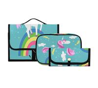Unicorn_400454764 - Set di 3 beauty case da viaggio con gancio, borsa portatile per cosmetici, organizer per pennelli per donne e ragazze, #04, 3 pezzo Set, Beauty case