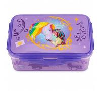 Unicorn Academy - Contenitore per il pranzo per bambini, con scomparti e chiusura a clip, in plastica, per asilo, scuola e viaggi, robusto e facile da aprire