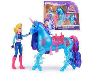 Unicorn Academy Set - Isabel e Unicorn River con vera criniera e coda e spazzola, circa 12 cm personaggi originali della popolare serie Netflix, per bambini dai 4 anni in su