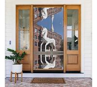 Unicorn Building04 - Copertura decorativa per porte natalizie, perfetta per interni ed esterni, 72 x 89 cm