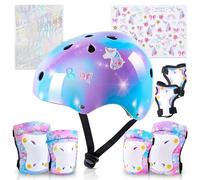 Unicorn Castle Casco Bici Protezioni Set per Bambini Regolabile Gomitiere Polso Ginocchiere per Skate Bicicletta Pattinaggio Monopattino e Altri Sport Estermi(3-8 Anni）