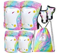Unicorn Castle Protezioni Set per Bambini, 6 in 1 Protettivi Kit per Bambini Regolabile Ginocchiere Set di Gomitiere Sportivi per Skateboard Pattini Scooter Monopattino e Altri Sport Estermi 3-8Anni