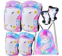 Unicorn Castle Protezioni Set per Bambini, 6 in 1 Protettivi Kit per Bambini Regolabile Ginocchiere Set di Gomitiere Sportivi per Skateboard Pattini Scooter Monopattino e Altri Sport Estermi 3-8Anni