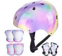 Unicorn Castle Set di Casco Protezione Bambini con Casco Regolabile Ginocchiere Gomitiere e Polsiere per Skateboard Pattini in Linea Bicicletta Protezione Bambina(3-8 Anni)