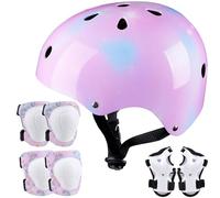 Unicorn Castle Set di Casco Protezione Bambini con Casco Regolabile Ginocchiere Gomitiere e Polsiere per Skateboard Pattini in Linea Bicicletta Protezione Bambina(3-8 Anni)