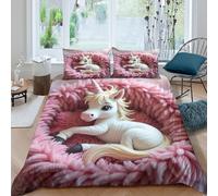 Unicorn figurinecopripiumino microfibra Set di 2 Pezzi stampa 3D con cerniera Cute fantasy style Set Di Copripiumino incluso federe aiosa morbida for adolescenti Single（135x200cm）