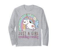 Unicorn Girl Avoiding Reality Funny Kawaii Saying Maglia a Manica