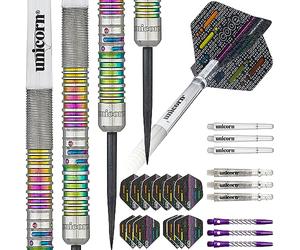 Unicorn James 'The Machine' Wade Code - Set di Freccette con Punta in Acciaio, Corpo in tungsteno Naturale al 90% con Accenti in Titanio Multicolore, 22 g
