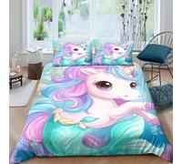 Unicorn mermaidSet Di Copripiumino morbida microfibra 3 Pezzi stampa di 3D con cerniera Cartoon fantasy style copripiumino incluso federe aiosa ultra morbido for ragazze King（220x240cm）