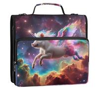 Unicorn Pig Fancy Universe 1 1/2 Inch 3 anelli D Ring Zip Up Raccoglitore Organizzatore Scuola Media Raccoglitore Borsa con Cinghia Portfolio & Caso Anello Cartella Titolare