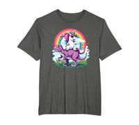 Unicorn Riding T rex Dinosauro arcobaleno e cuori Maglietta