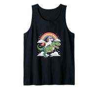 Unicorn Riding T Rex Rainbow Clouds Cute Dinosaur Canotta
