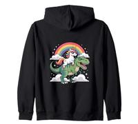 Unicorn Riding T Rex Rainbow Clouds Cute Dinosaur Felpa con Cappuccio