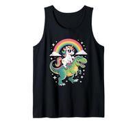 Unicorn Riding T Rex Rainbow Dinosaur with Stars Canotta