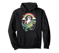 Unicorn Riding T Rex Rainbow Dinosaur with Stars Felpa con Cappuccio