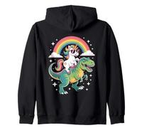 Unicorn Riding T Rex Rainbow Dinosaur with Stars Felpa con Cappuccio