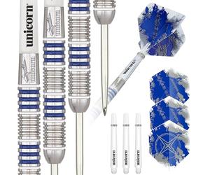 Unicorn Set di Freccette con Punta in Acciaio | Gary 'The Flying Scotsman' Anderson Silver Star | 80% tungsteno Naturale con Accenti Blu | 25 g