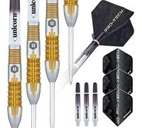 Unicorn Set di Freccette PRO-Tech Style 1 | 90% tungsteno Naturale con Accenti Dorati e Punti Volute | Punta in Acciaio | 22 g