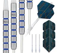 Unicorn Set Freccette con Punta in Acciaio, Gamma Heritage Maestro 1985, fusti in tungsteno Naturale 80% con Accenti Blu, 22 g