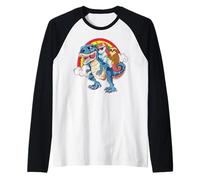 Unicorn & Sloth Riding T-Rex Cool Dinosaur, Uomo, Donna, Bambini Maglia con Maniche Raglan