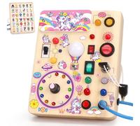 Unicorngioco Montessori 1 anno per Bambini Busy Board Giochi Legno con 10 Interruttori e 23 Luci LED Sensore Adatto 1-4 anni