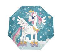 Unicorni Arcobaleno Carino Bambino Cartone Animato Ombrello Pieghevole Automatico Ombrelli Antivento Protezione UV da Viaggio per Bambini Ragazzi Ragazze