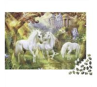 Unicorni Bianchi Puzzle 1000 Pezzi Scena di Foresta Fantastica 52x38cm/1000pcs