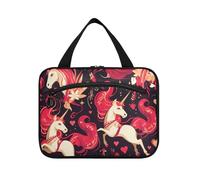 Unicorni Cuore San Valentino Hanging Travel Makeup Bag Grande con gancio, Designer Borse Multifunzionale con Cerniera per i Viaggiatori Hotel bolso de maquillaje para Mujer L