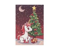Unicorni di Natale alla vigilia di Natale con bellissimo albero di Natale casa giardino bandiere stampa su entrambi i lati decorazione esterna della casa banner esterno decorazione per feste 71 x 101