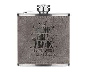 Unicorni Fatine Sirene Attesa Per My Chiamata 170ml Simil Pelle Hip Flask Grigio